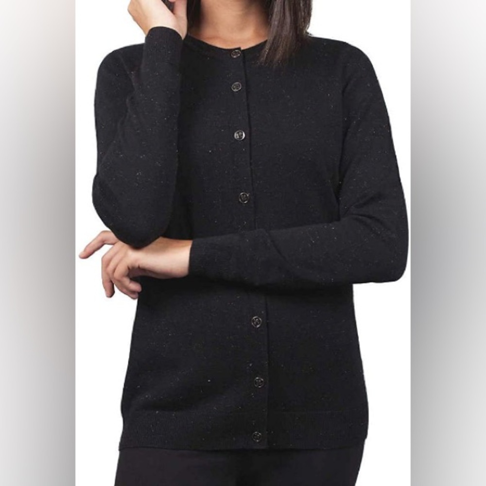 Black with silver metallic weave Button-Up Cardigan